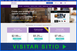Imagen de pantalla de la página inicial de Alojamiento Yahoo. Haga clic en la imagen para visitar el sitio.