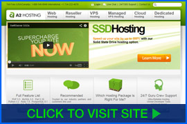 Captura de pantalla de A2 Hosting homepage. Click image to visit site.