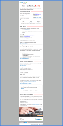 Screenshot of Aplus.net Welcome e-mail. Click to enlarge.