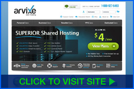 Screenshot of Arvixe homepage. Click image to visit site.