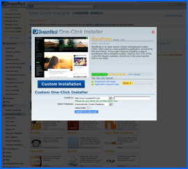 DreamHost 1-click WordPress installer interface. Haga clic para ampliar.