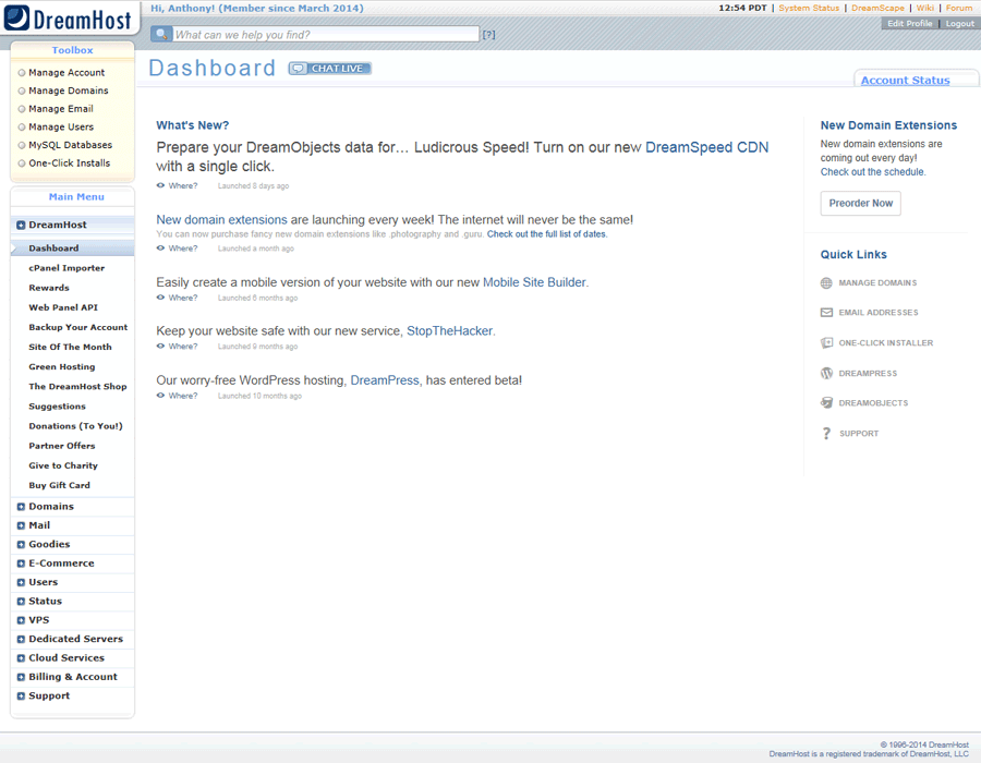 DreamHost proprietary control panel screenshot. Click to close.