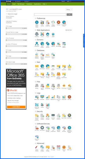 Screenshot of GoDaddy cPanel 11 control panel. Click to enlarge.