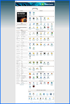 Captura de pantalla de GreenGeeks control panel. Haga clic para ampliar.