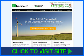 Captura de pantalla de GreenGeeks homepage. Click image to visit site.