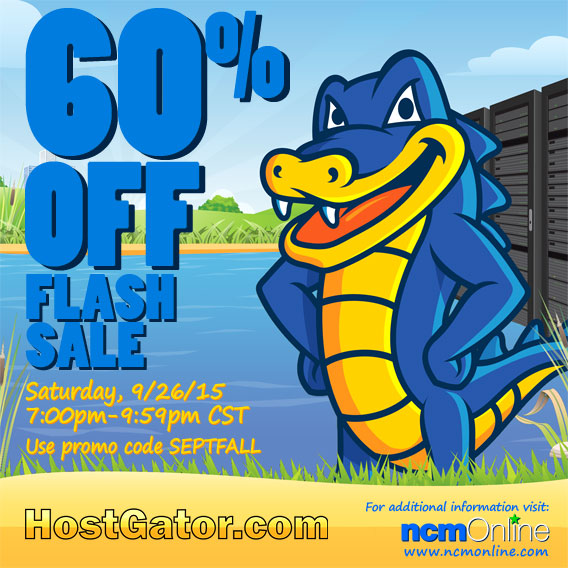 Click for your last chance in September to save 60% on HostGator domain names and web hosting plans.