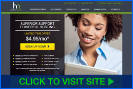 Screenshot of HostMonster homepage. Click image to visit site.