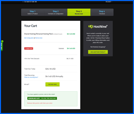 HostNine shopping cart screenshot. Haga clic para ampliar.