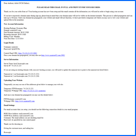 Screenshot of Hostoople New Account Information e-mail. Click to enlarge.