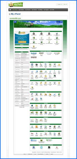 Imagen de Pantalla del cPanel de HostPapa. Haga clic para ampliar.