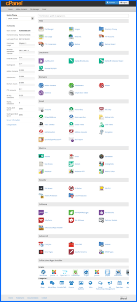 Imagen de pantalla del panel de control cPanel de HostRocket. Haga clic para ampliar.