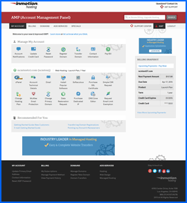 Screenshot of InMotion Hosting AMP (Account Management Panel). Click to  enlarge.