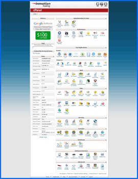 Screenshot of InMotion Hosting cPanel control panel. Click to enlarge.