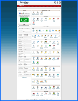 Captura de pantalla de InMotion Hosting cPanel control panel. Haga clic para ampliar.