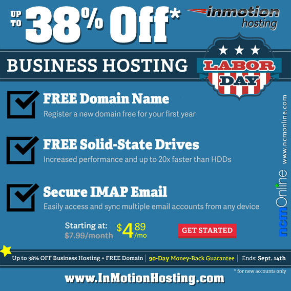 Click for InMotion Hosting business hosting up to 38% off without a promo code.