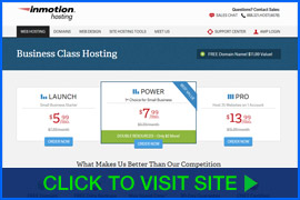 Captura de pantalla de InMotion Hosting homepage. Click image to visit site.