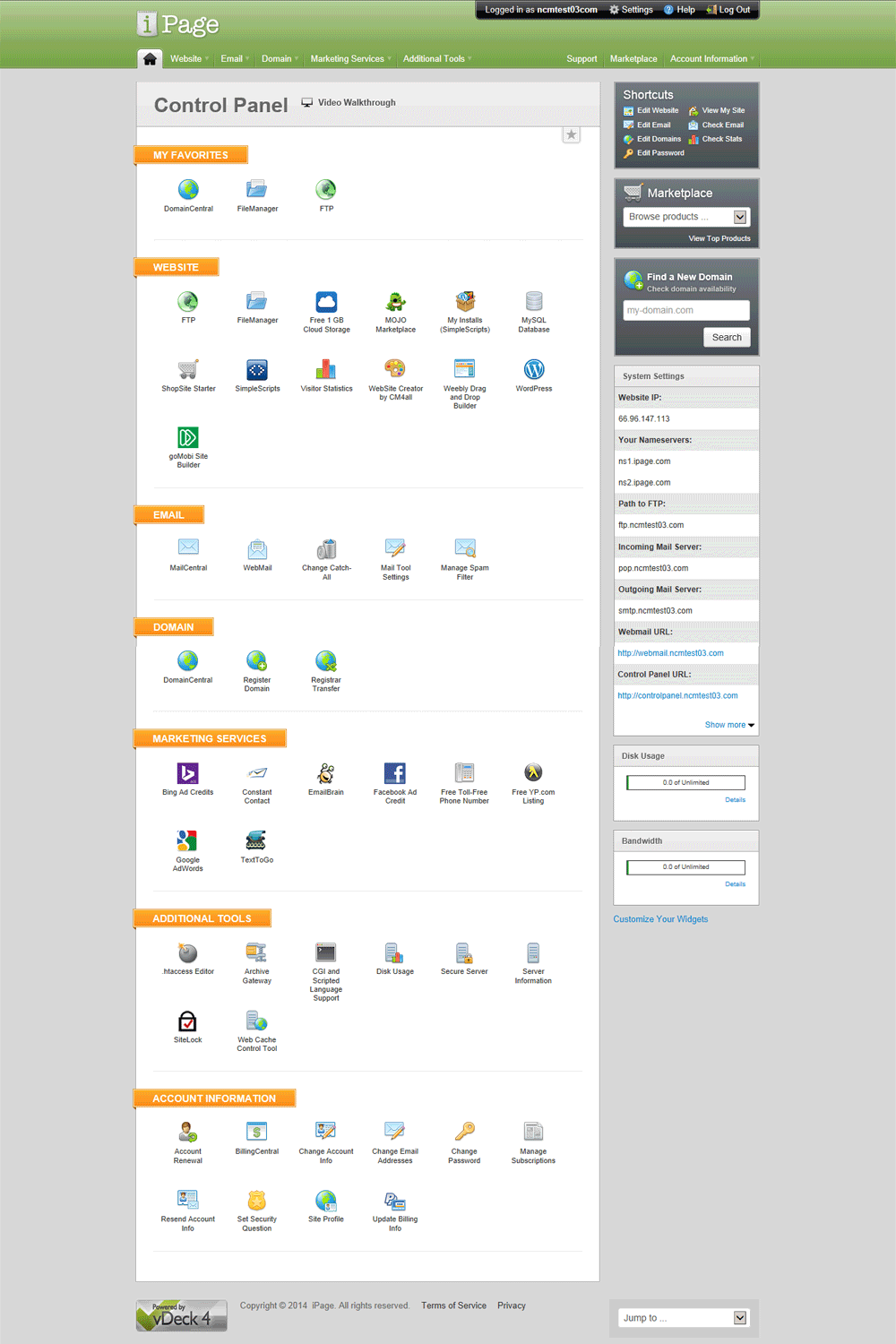 iPage vDeck 4 Control Panel screenshot. Click to close.