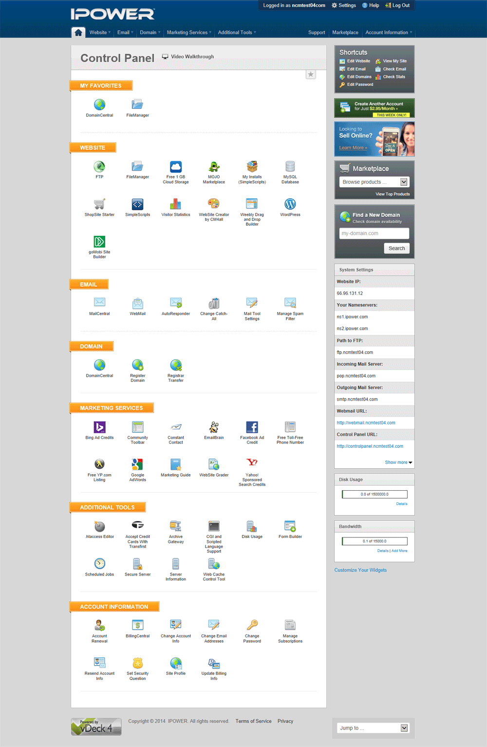 IPOWER vDeck 4 Control Panel screenshot. Click to close.