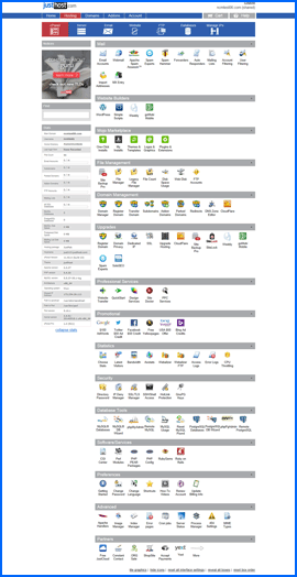 Screenshot of Just Host cPanel control panel. Click to enlarge.