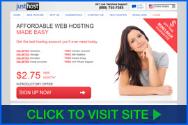 Screenshot of Just Host homepage. Click image to visit site.