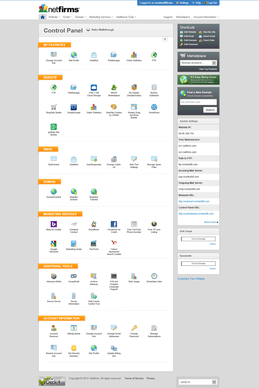 Screenshot of NetFirms control panel. Click to close.