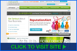 Screenshot of Network Solutions homepage. Click image to visit site.