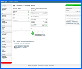 Screenshot of Servage One Control Panel. Click to enlarge.