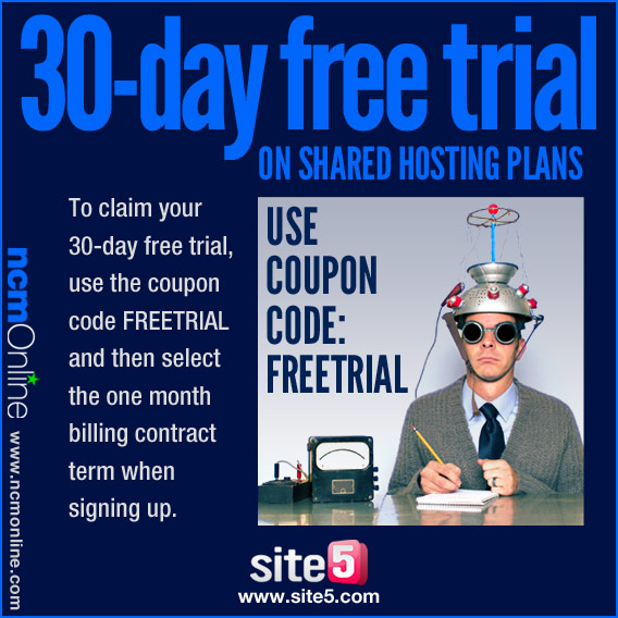 Click for 30-day free trial of any Site5 shared hosting plan.