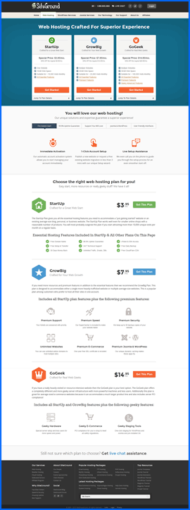 Screenshot of SiteGround shared web hosting page. Click to enlarge.