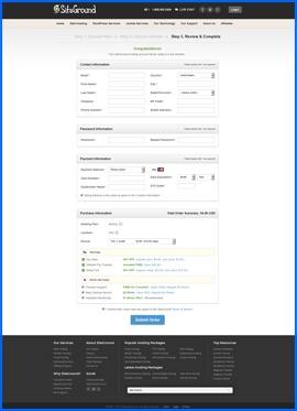 Screenshot of step 3 of SiteGround checkout process. Click to enlarge.