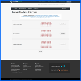 Screenshot of StableHost pricing page. Click to enlarge.
