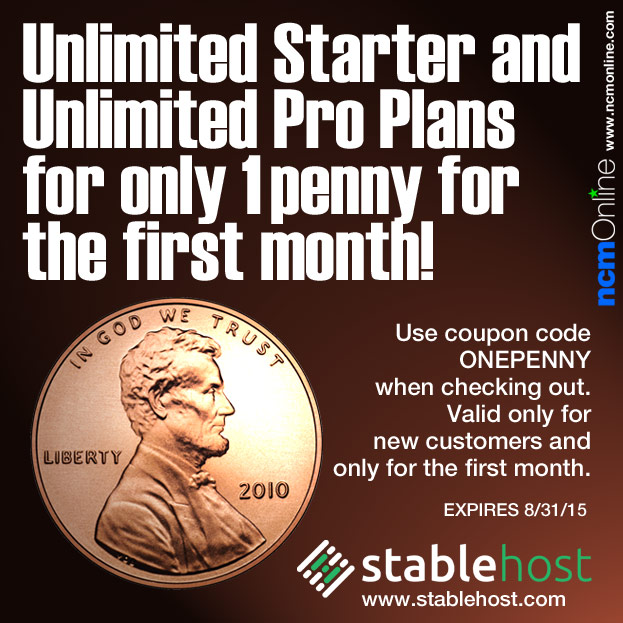 Click for StableHost One Penny Hosting Sale.