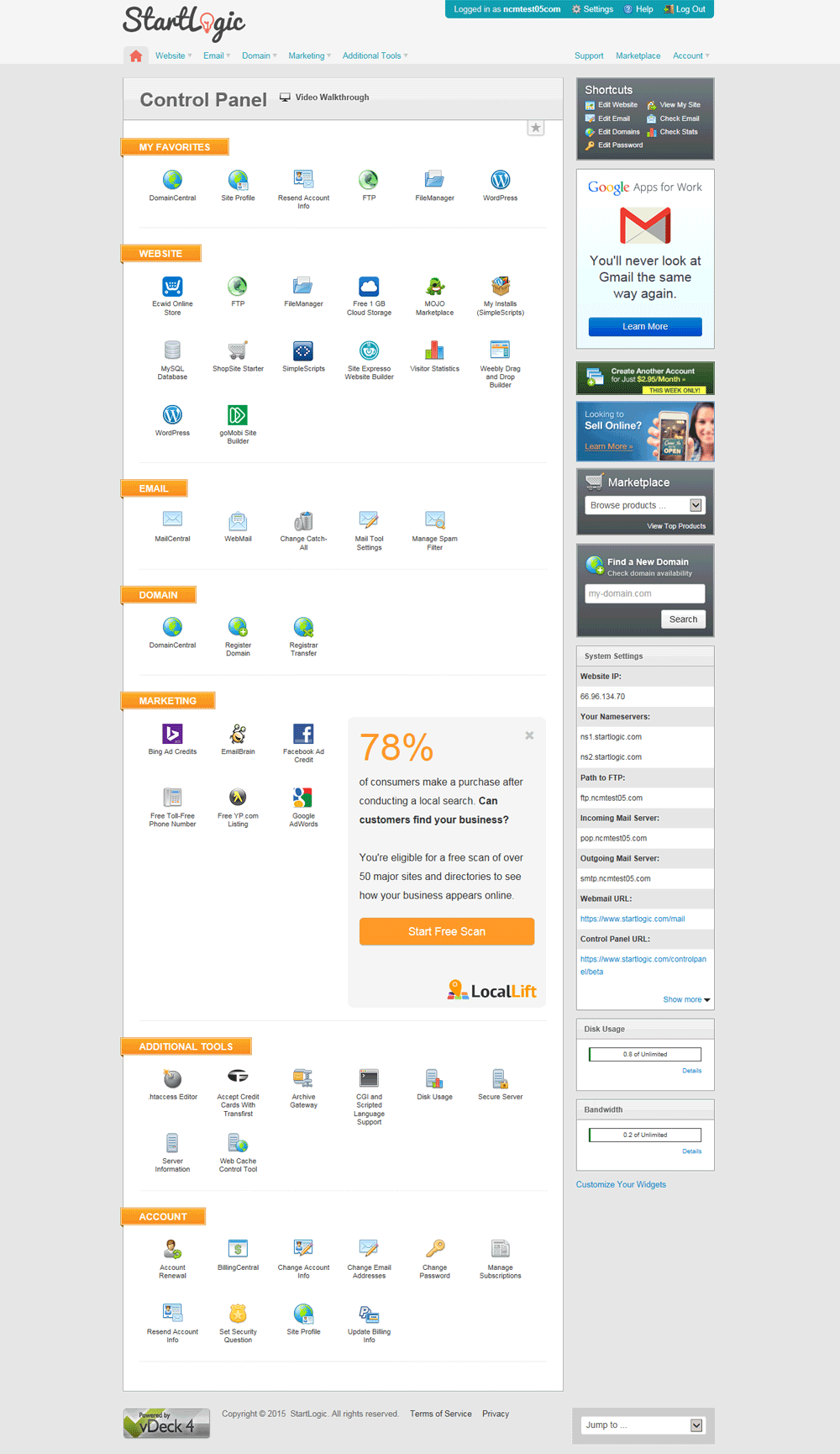 StartLogic vDeck 4 Control Panel screenshot. Click to close.