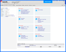 Screenshot of Superb Internet Proprietary Control Panel. Click to enlarge.