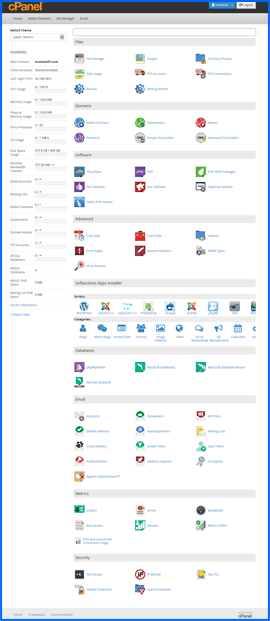 Imagen de pantalla del cPanel de WebHostingBuzz. Haga clic para ampliar.