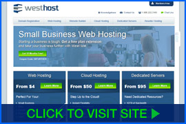 Captura de pantalla de WestHost homepage. Click image to visit site.