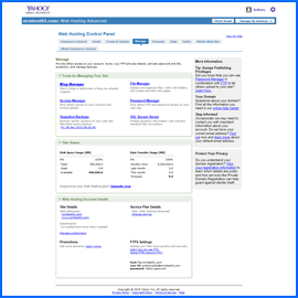 Screenshot of Yahoo Web Hosting Control Panel. Click to enlarge.